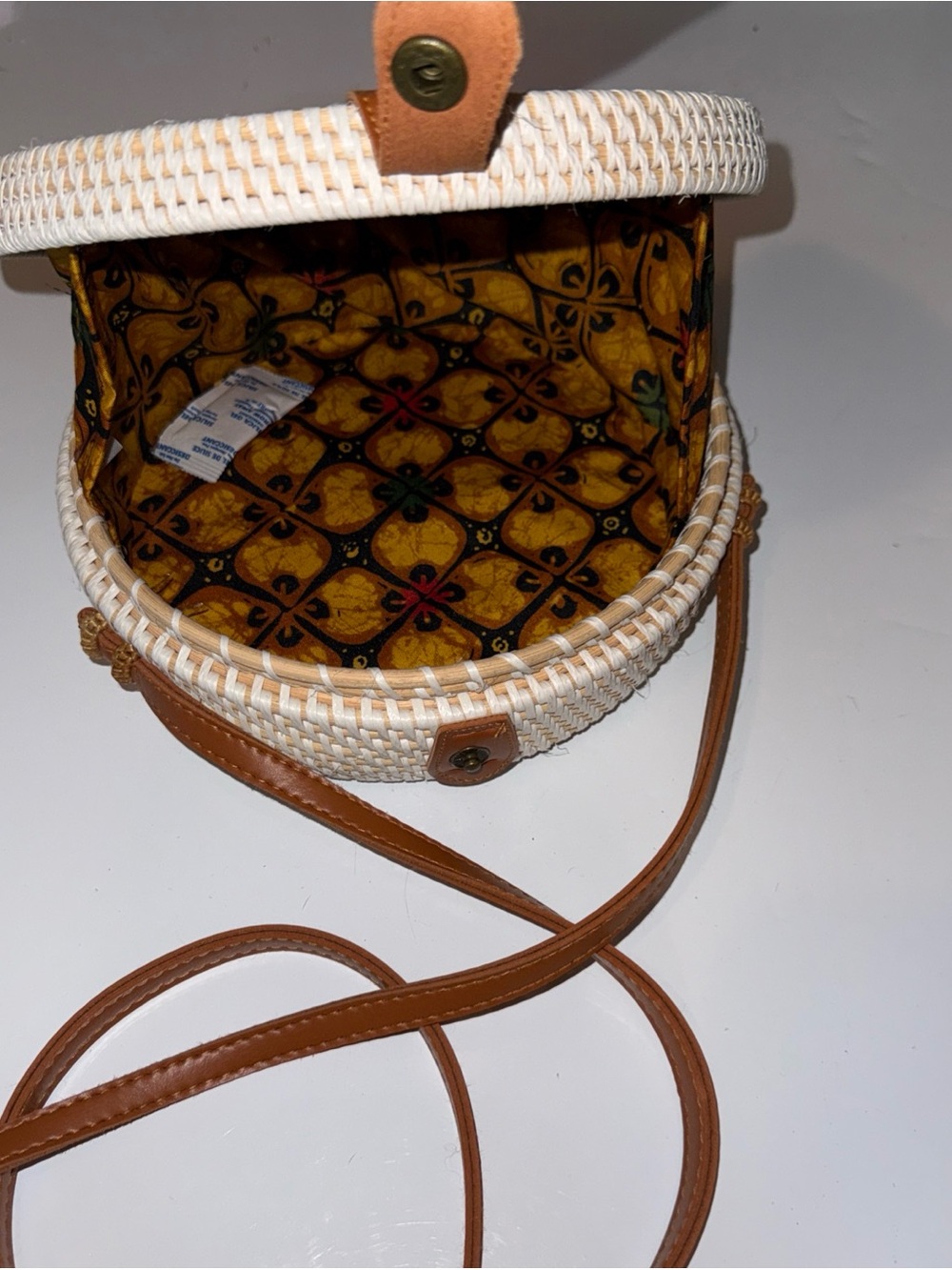 Handwoven Straw Crossbody Bag with Leather Strap and Button Closure Unbranded